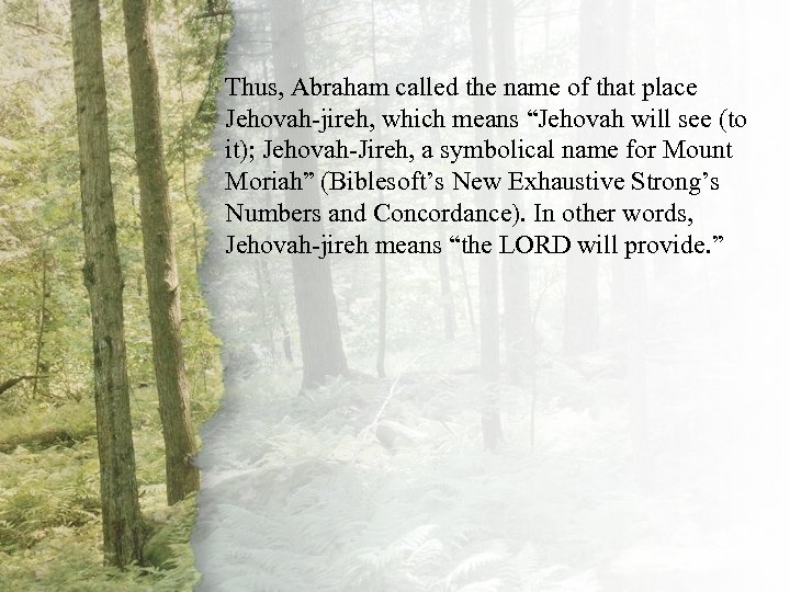 II. The Shepherd Willplace Thus, Abraham called the name of that Jehovah-jireh, which means