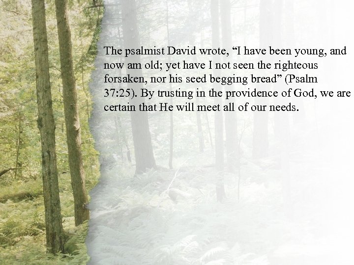 II. The Shepherd Will The psalmist David wrote, “I have been young, and now