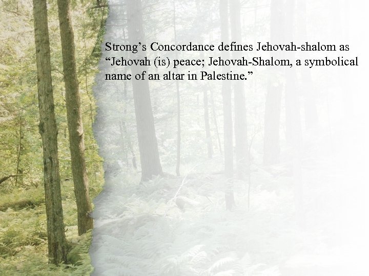III. The Shepherd Jehovah-shalom as Leads Strong’s Concordance defines “Jehovah (is) Waters (A-B) symbolical
