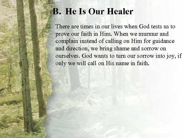 B. He Is Our Healer IV. The Shepherd Restores There are times in our