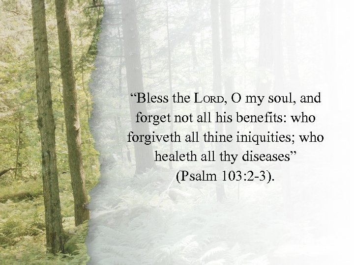 Psalm 103: 2 -3 “Bless the LORD, O my soul, and forget not all