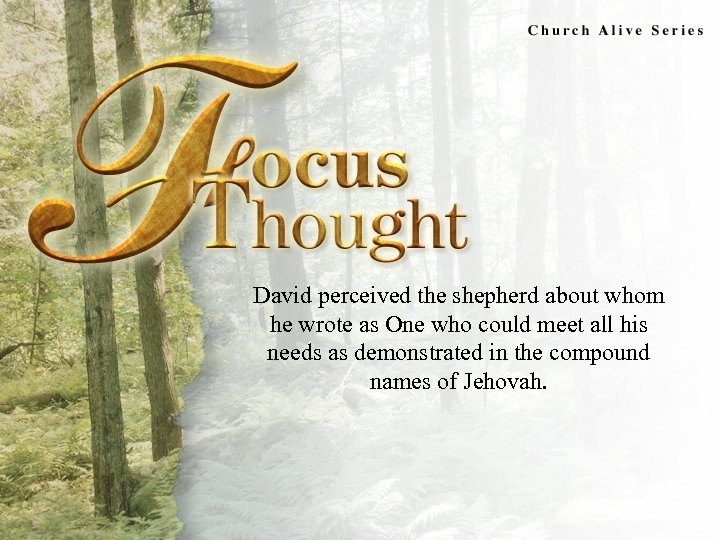 Focus Thought David perceived the shepherd about whom he wrote as One who could