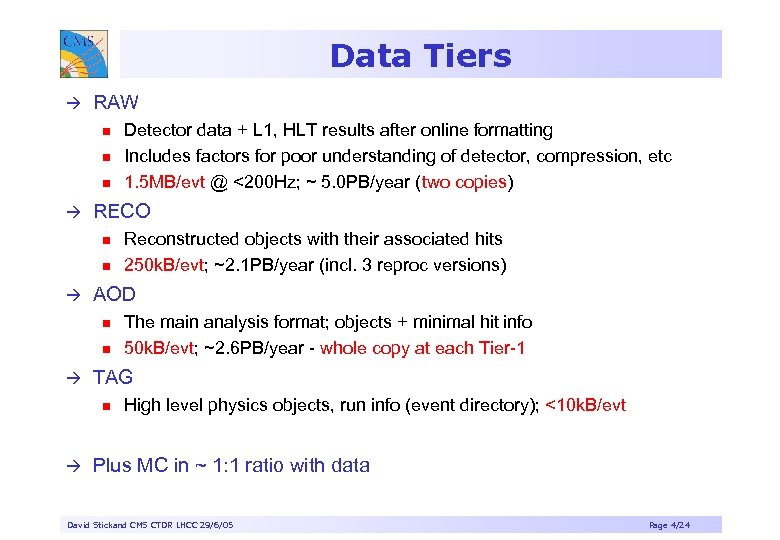 Data Tiers à RAW n n n à RECO n n à n The