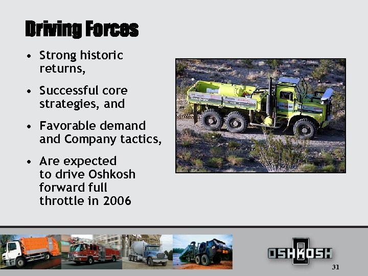 Driving Forces • Strong historic returns, • Successful core strategies, and • Favorable demand