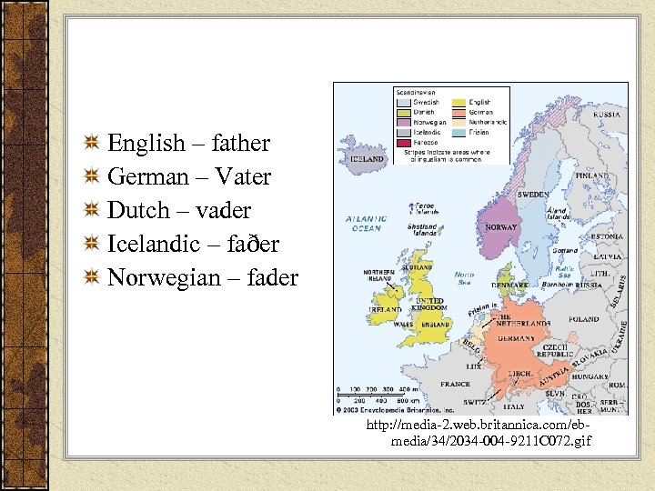 English – father German – Vater Dutch – vader Icelandic – faðer Norwegian –