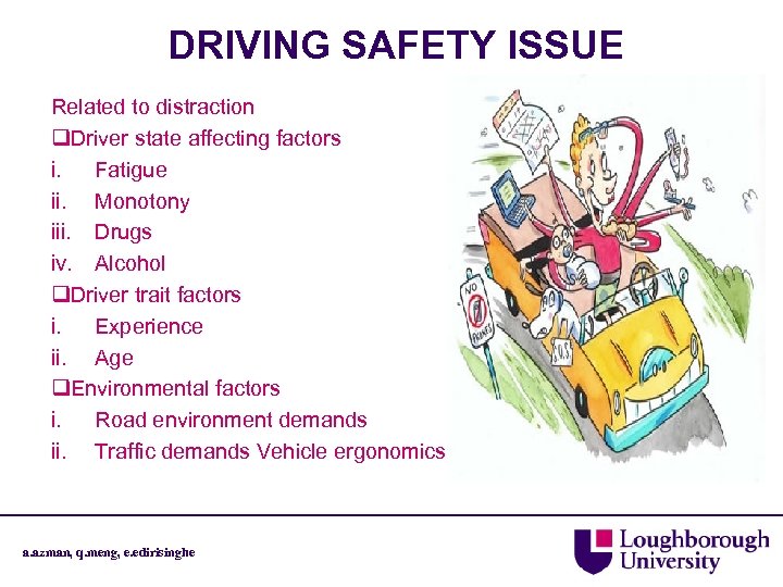 DRIVING SAFETY ISSUE Related to distraction q. Driver state affecting factors i. Fatigue ii.