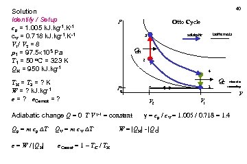 Solution Identify / Setup cp = 1. 005 k. J. kg-1. K-1 c. V