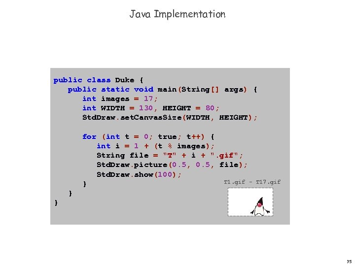 Java Implementation public class Duke { public static void main(String[] args) { int images