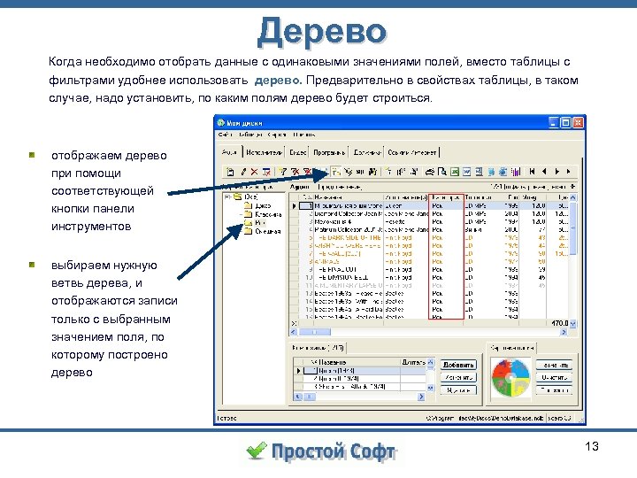 Дерево Когда необходимо отобрать данные с одинаковыми значениями полей, вместо таблицы с фильтрами удобнее