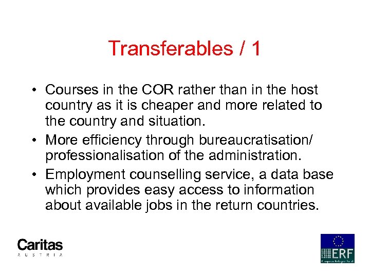 Transferables / 1 • Courses in the COR rather than in the host country