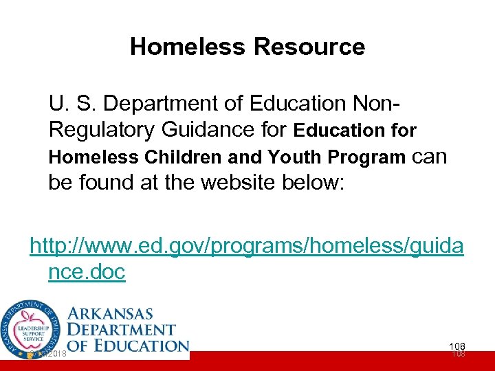 Homeless Resource U. S. Department of Education Non. Regulatory Guidance for Education for Homeless