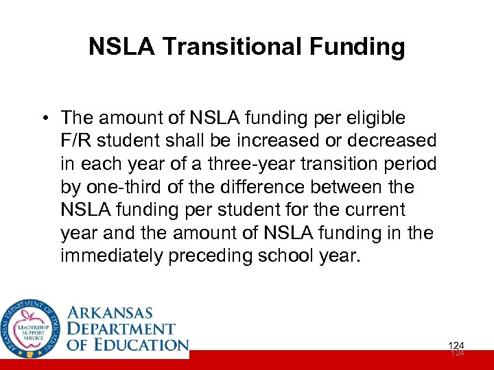 NSLA Transitional Funding • The amount of NSLA funding per eligible F/R student shall