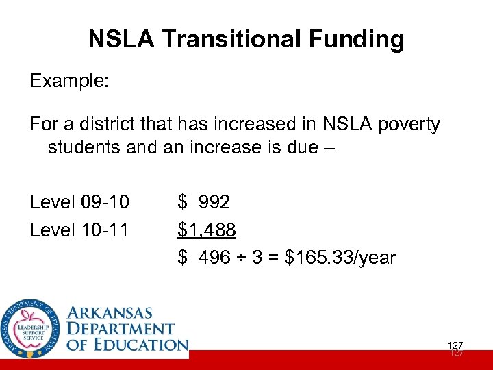 NSLA Transitional Funding Example: For a district that has increased in NSLA poverty students