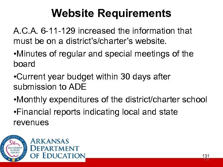 Website Requirements A. C. A. 6 -11 -129 increased the information that must be