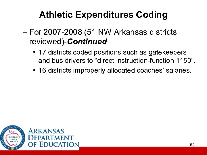 Athletic Expenditures Coding – For 2007 -2008 (51 NW Arkansas districts reviewed)-Continued • 17