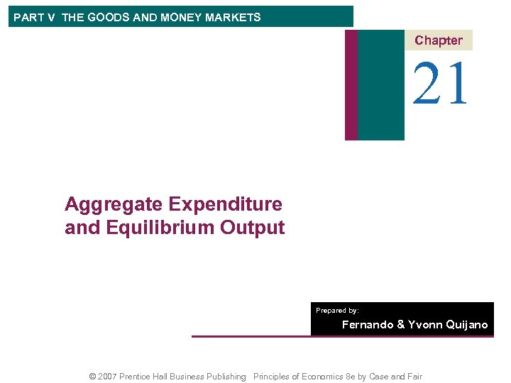 PART V THE GOODS AND MONEY MARKETS Chapter 21 Aggregate Expenditure and Equilibrium Output