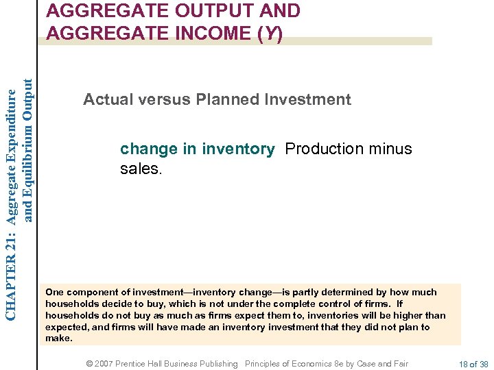 CHAPTER 21: Aggregate Expenditure and Equilibrium Output AGGREGATE OUTPUT AND AGGREGATE INCOME (Y) Actual