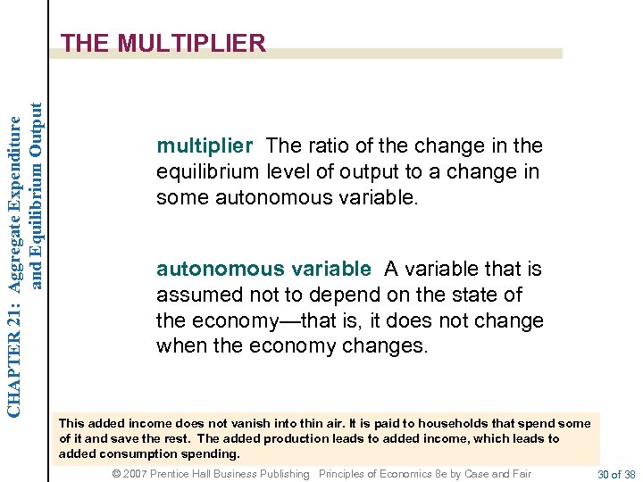 CHAPTER 21: Aggregate Expenditure and Equilibrium Output THE MULTIPLIER multiplier The ratio of the