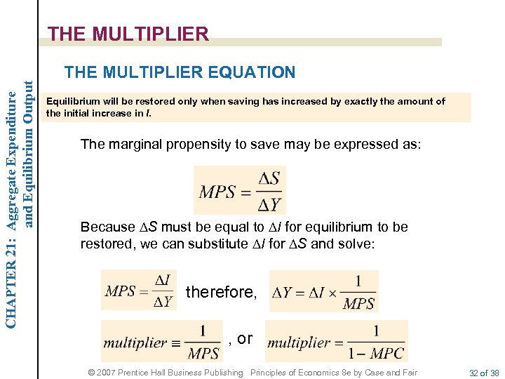 CHAPTER 21: Aggregate Expenditure and Equilibrium Output THE MULTIPLIER EQUATION Equilibrium will be restored