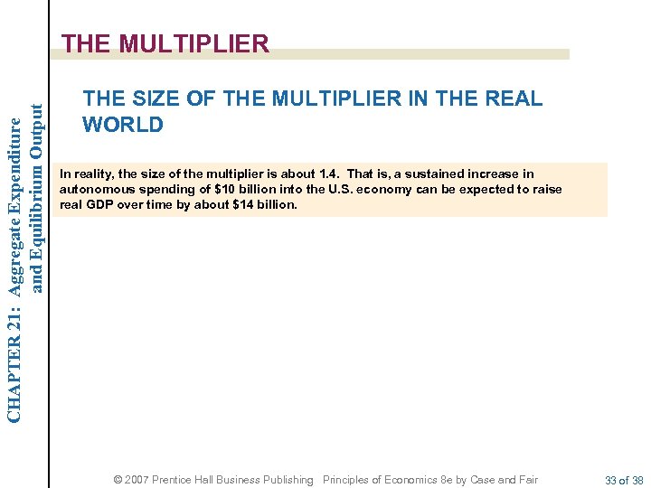 CHAPTER 21: Aggregate Expenditure and Equilibrium Output THE MULTIPLIER THE SIZE OF THE MULTIPLIER