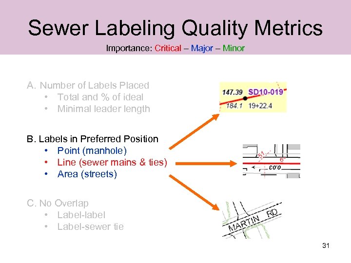 Sewer Labeling Quality Metrics Importance: Critical – Major – Minor A. Number of Labels