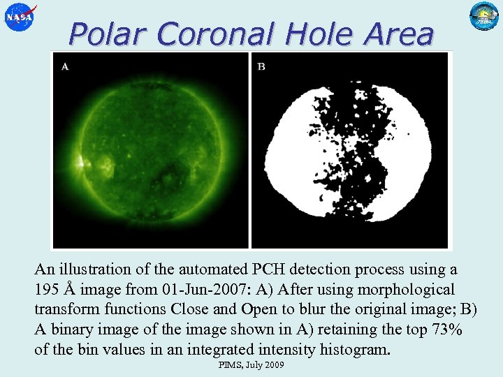 Polar Coronal Hole Area An illustration of the automated PCH detection process using a