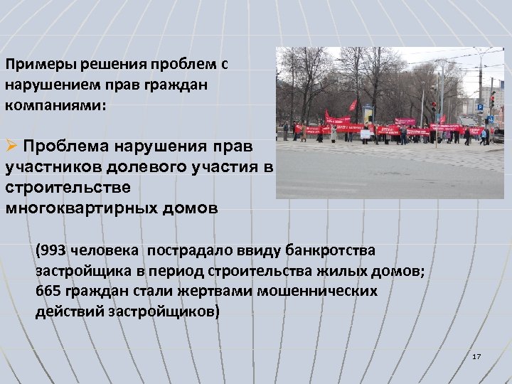 Примеры решения проблем с нарушением прав граждан компаниями: Ø Проблема нарушения прав участников долевого