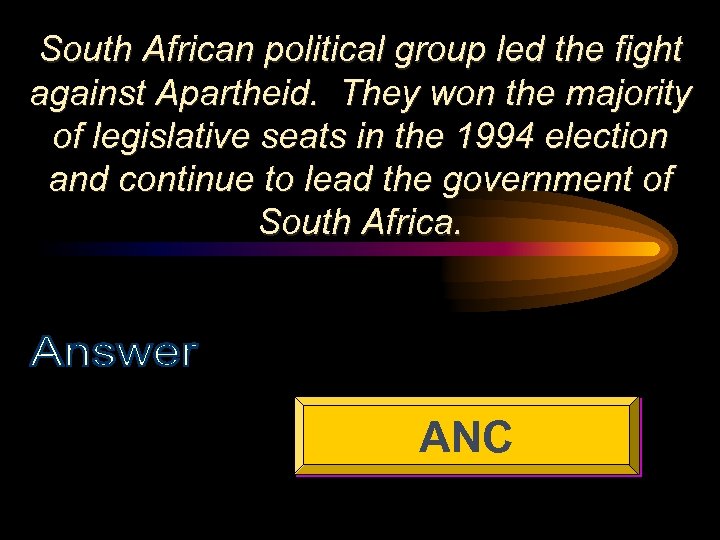 South African political group led the fight against Apartheid. They won the majority of