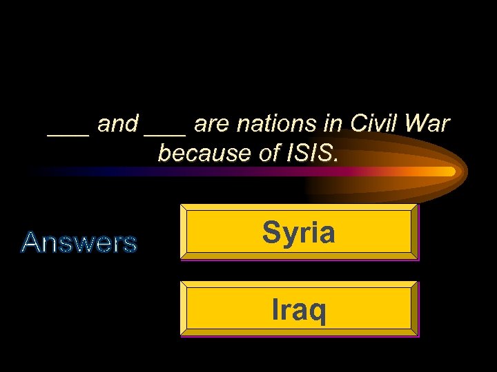 ___ and ___ are nations in Civil War because of ISIS. Syria Iraq 