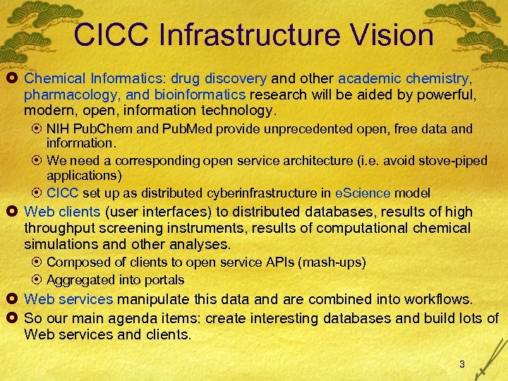 CICC Infrastructure Vision £ Chemical Informatics: drug discovery and other academic chemistry, pharmacology, and