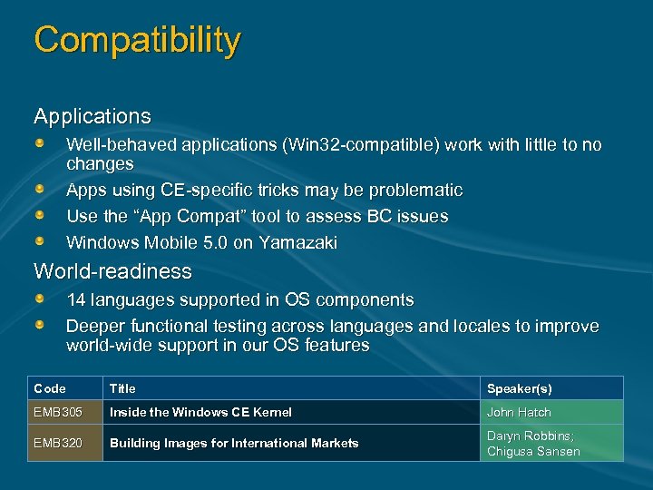 Compatibility Applications Well-behaved applications (Win 32 -compatible) work with little to no changes Apps