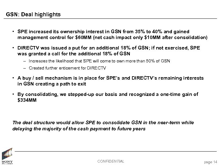 GSN: Deal highlights • SPE increased its ownership interest in GSN from 35% to