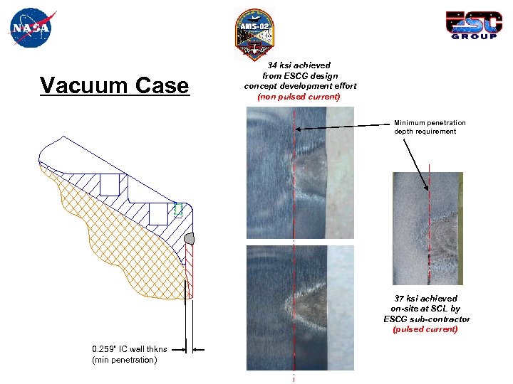 Vacuum Case 34 ksi achieved from ESCG design concept development effort (non pulsed current)
