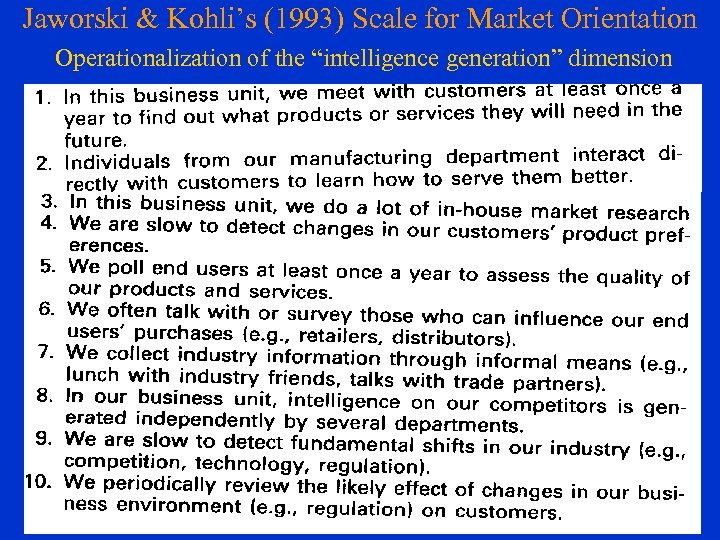 Jaworski & Kohli’s (1993) Scale for Market Orientation Operationalization of the “intelligence generation” dimension