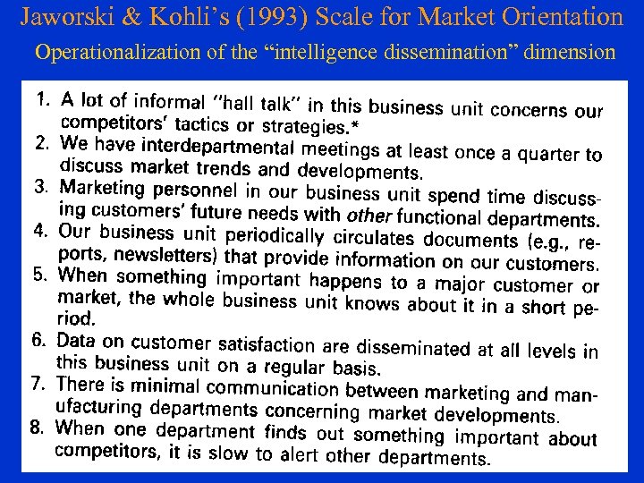 Jaworski & Kohli’s (1993) Scale for Market Orientation Operationalization of the “intelligence dissemination” dimension