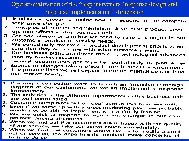 Operationalization of the “responsiveness (response design and response implementaion)” dimension 