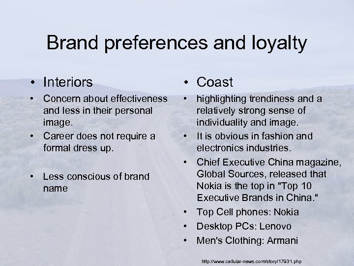 Brand preferences and loyalty • Interiors • Coast • Concern about effectiveness and less