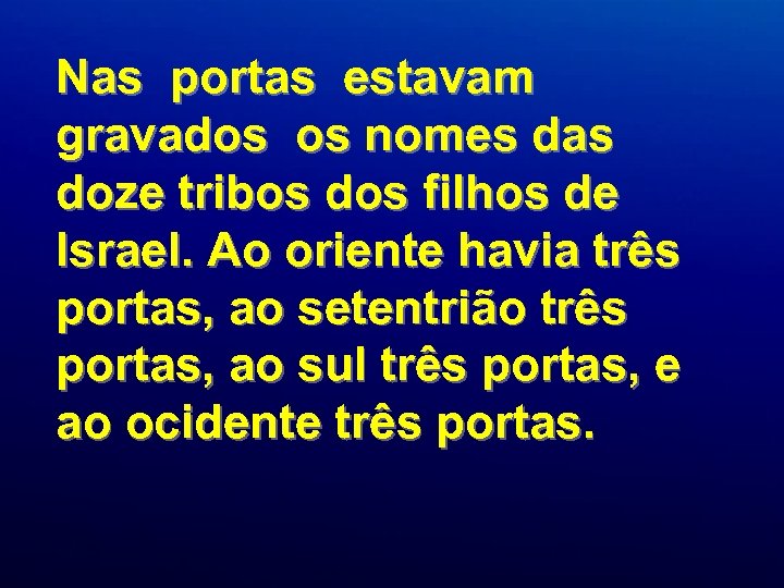 Nas portas estavam gravados os nomes das doze tribos dos filhos de Israel. Ao