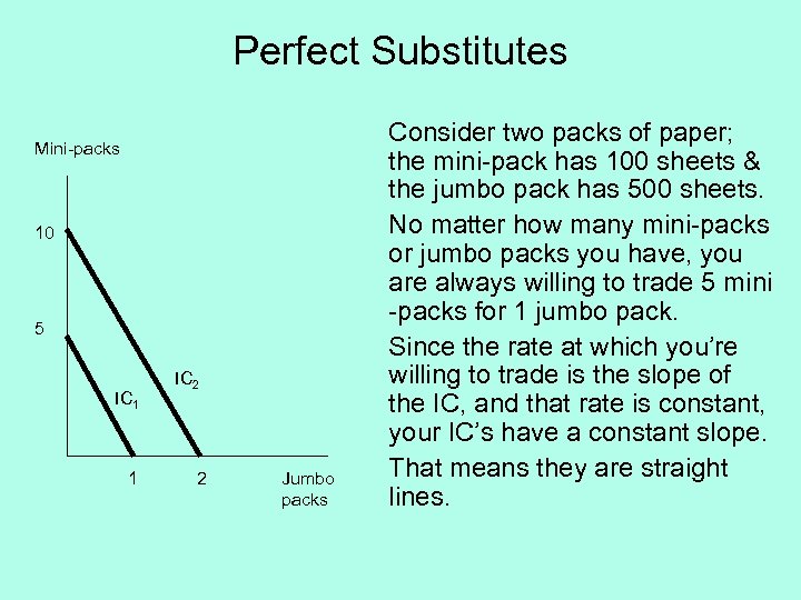 Perfect Substitutes Mini-packs 10 5 IC 1 1 IC 2 2 Jumbo packs Consider