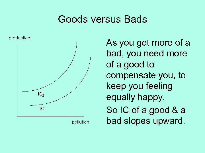 Goods versus Bads production IC 2 IC 1 pollution As you get more of