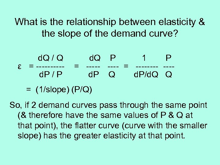 What is the relationship between elasticity & the slope of the demand curve? d.