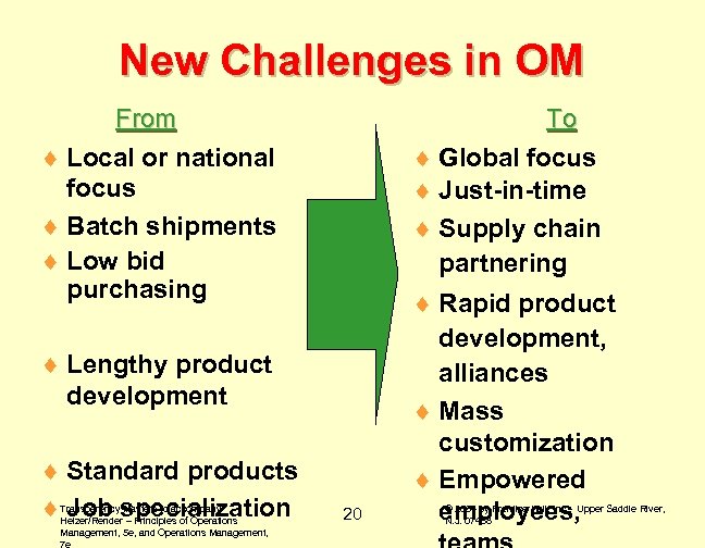 New Challenges in OM From ¨ Local or national focus ¨ Batch shipments ¨