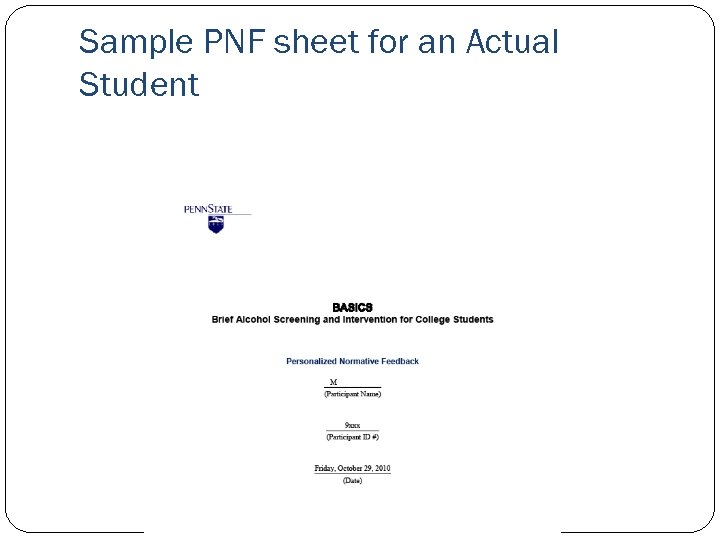 Sample PNF sheet for an Actual Student 