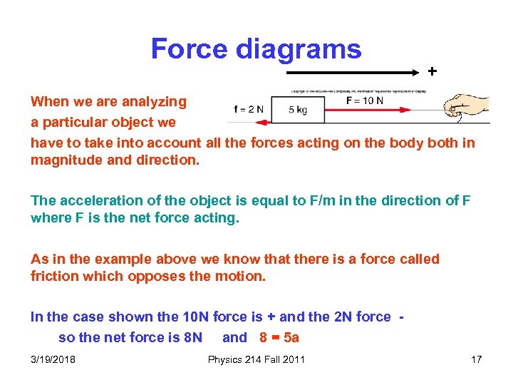 Force diagrams + When we are analyzing a particular object we have to take