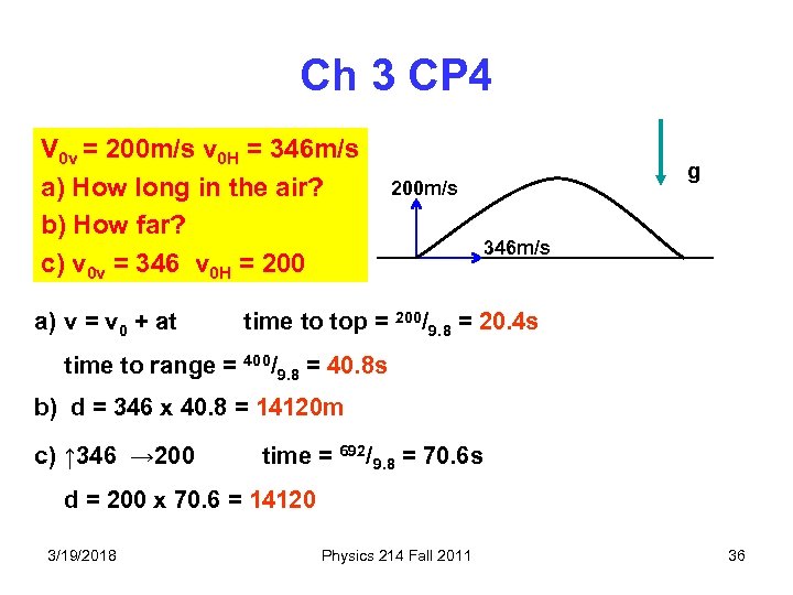 Ch 3 CP 4 V 0 v = 200 m/s v 0 H =