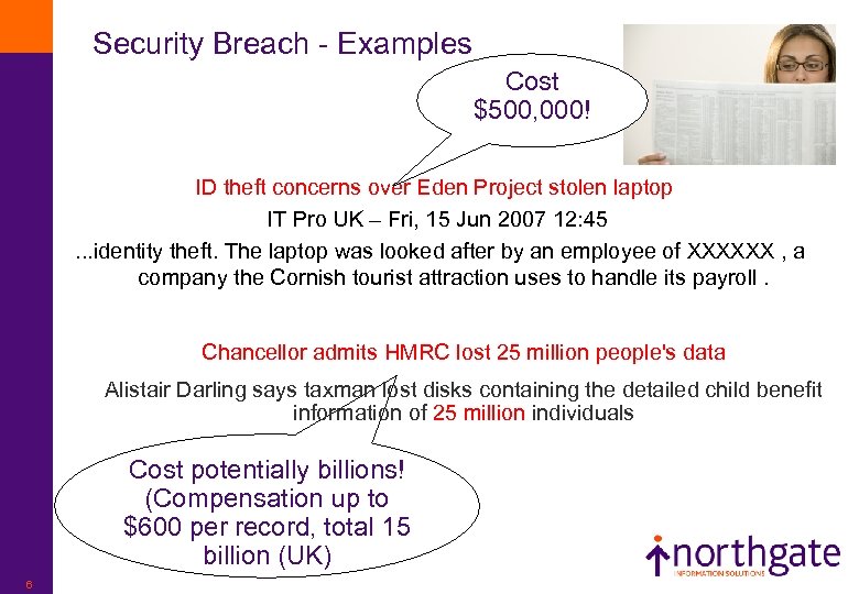 Security Breach - Examples Cost $500, 000! ID theft concerns over Eden Project stolen