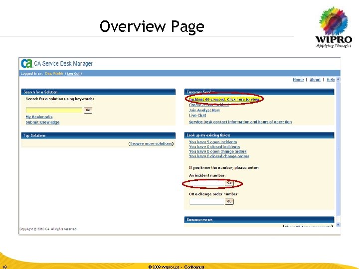 Overview Page 18 © 2009 Wipro Ltd - Confidential 