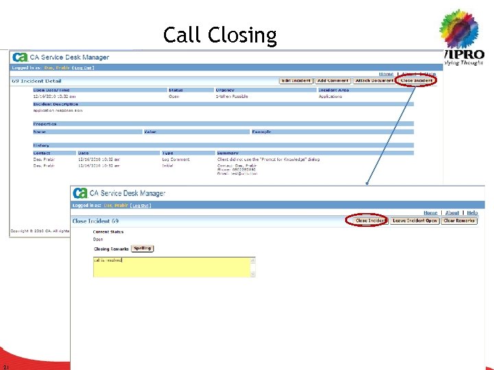 Call Closing 21 © 2009 Wipro Ltd - Confidential 