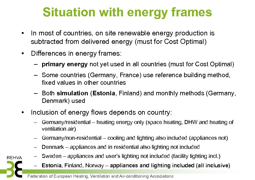 Situation with energy frames • In most of countries, on site renewable energy production