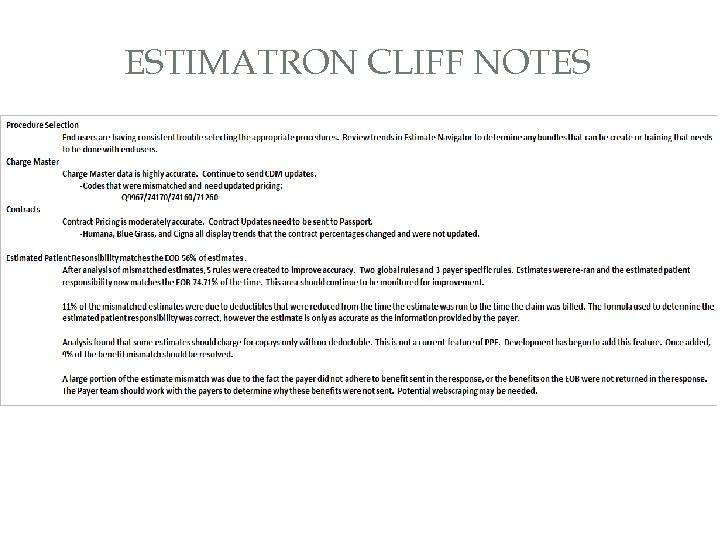 ESTIMATRON CLIFF NOTES 